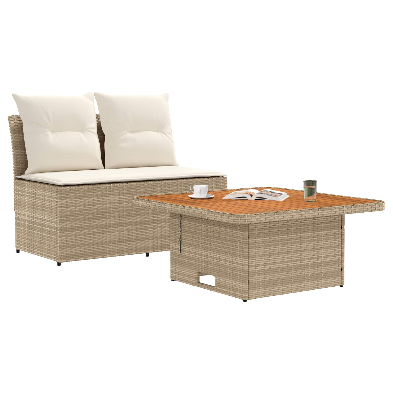 2 Peça sofá do meio para jardim com mesa elevatória vime PE