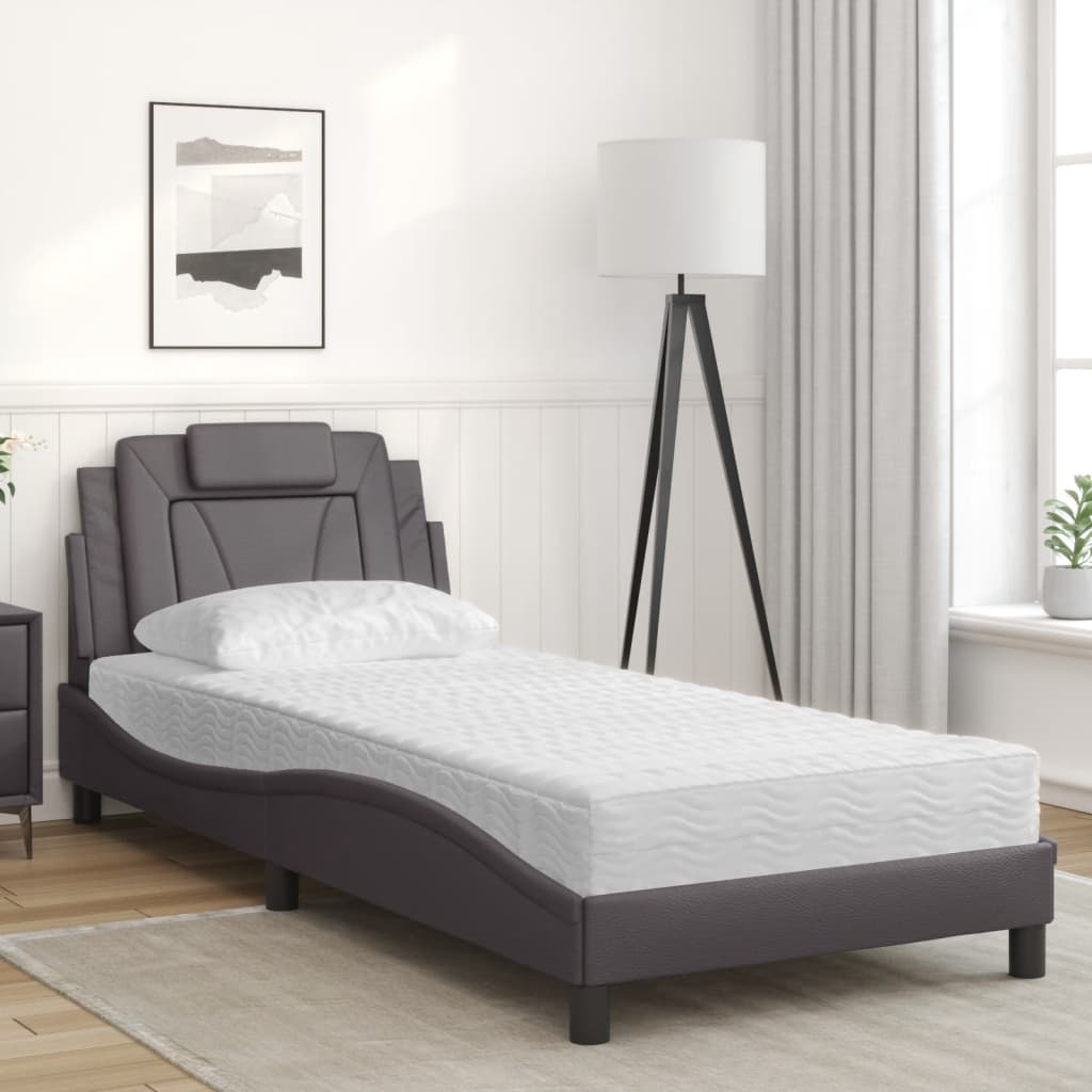 Cama viana com colchão 80x200 cm couro artificial cinzento