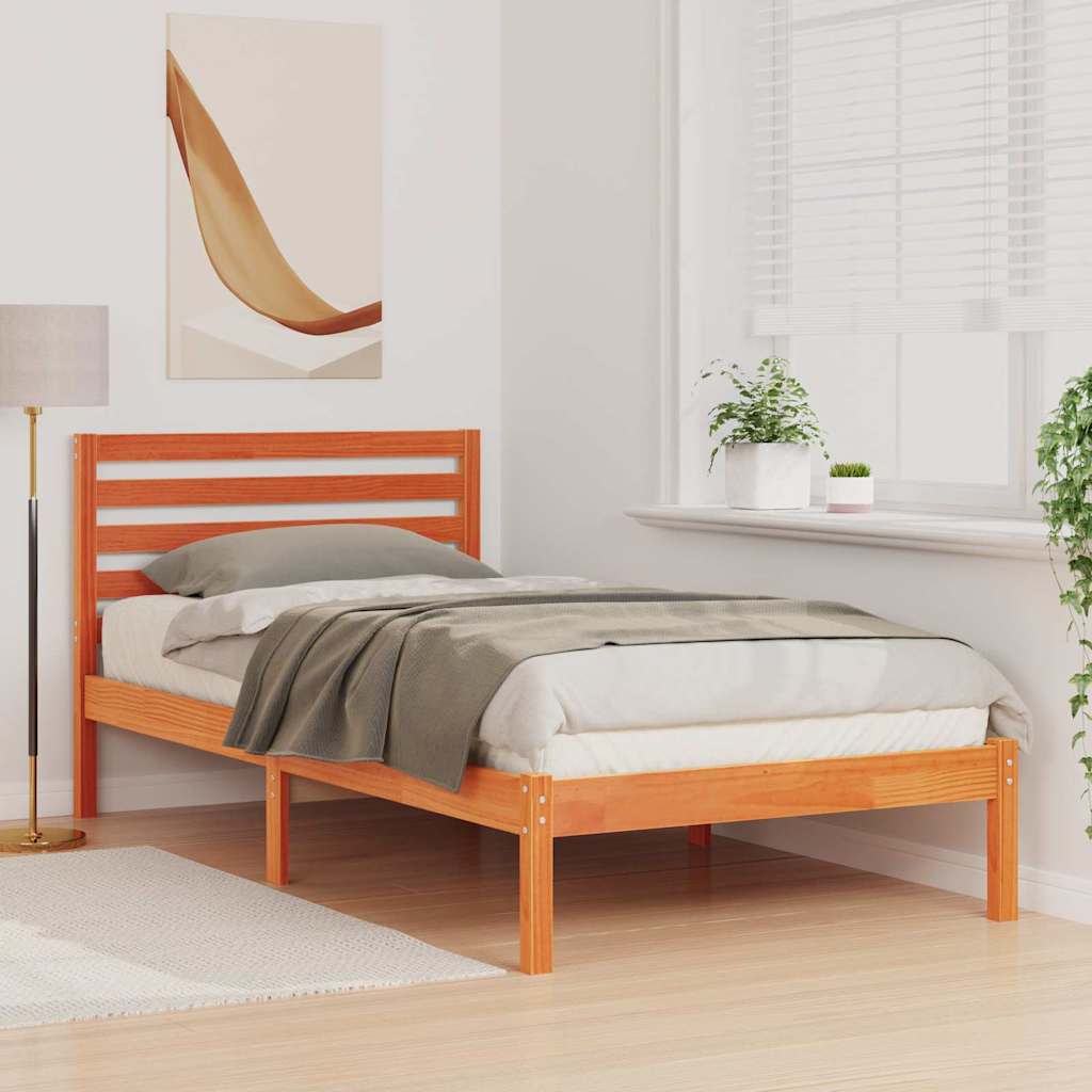 Estrutura da cama com cabeceira marrom cera 90 x 190 cm