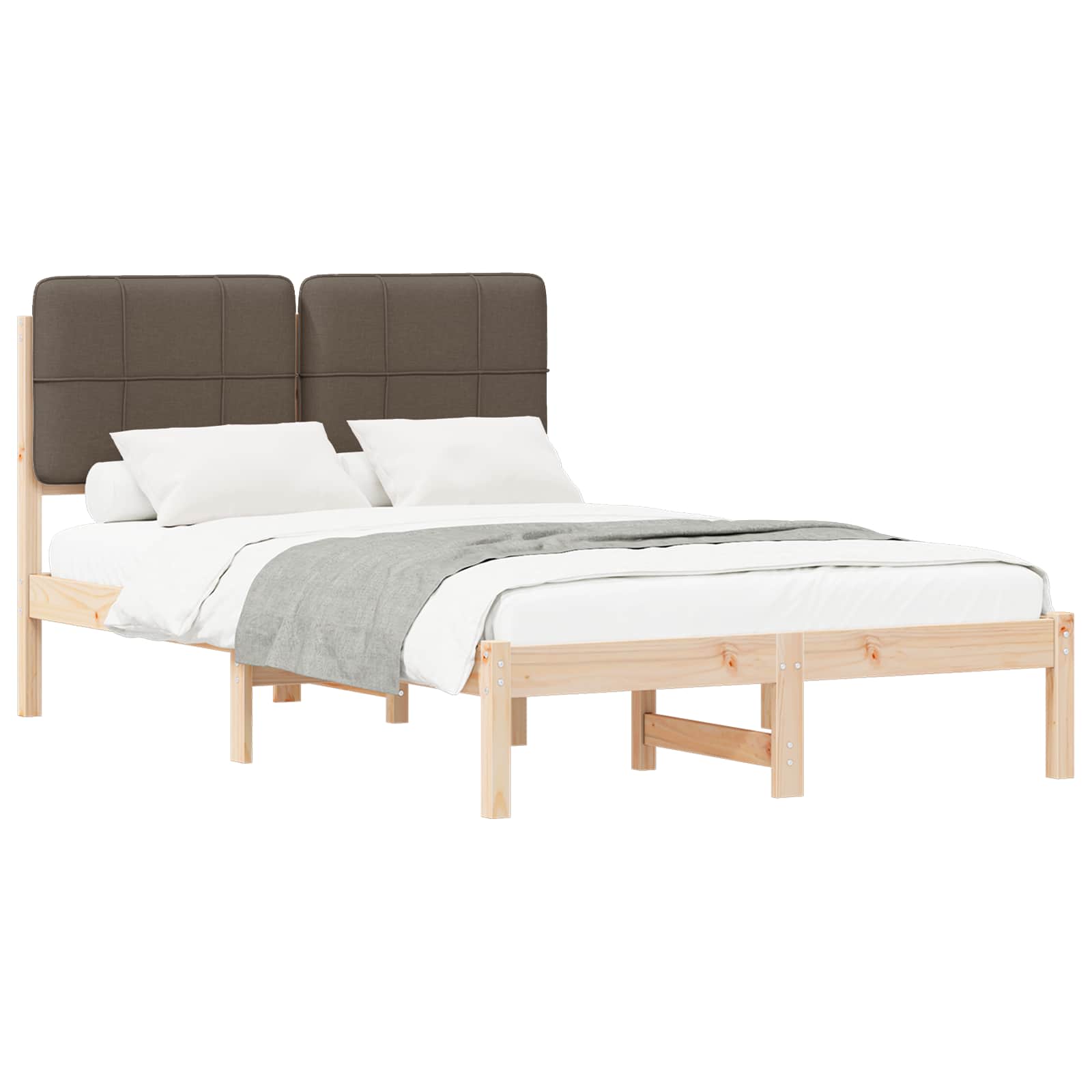 Estrutura de cama com cabeceira estofada cinzento-acastanhado