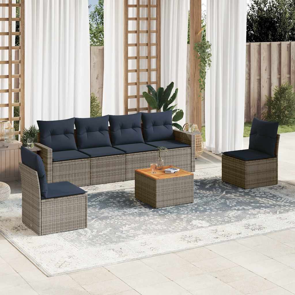 Conjunto de sofá de jardim com 7 peças e almofadas em rattan sintético cinza