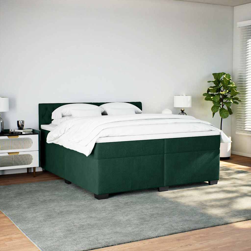 Cama com molas/colchão 200x200 cm veludo verde-escuro