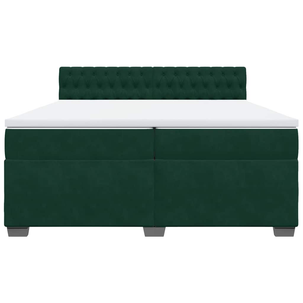Cama com molas/colchão 200x200 cm veludo verde-escuro