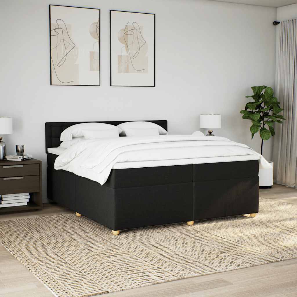 Cama com molas/colchão 200x200 cm tecido preto