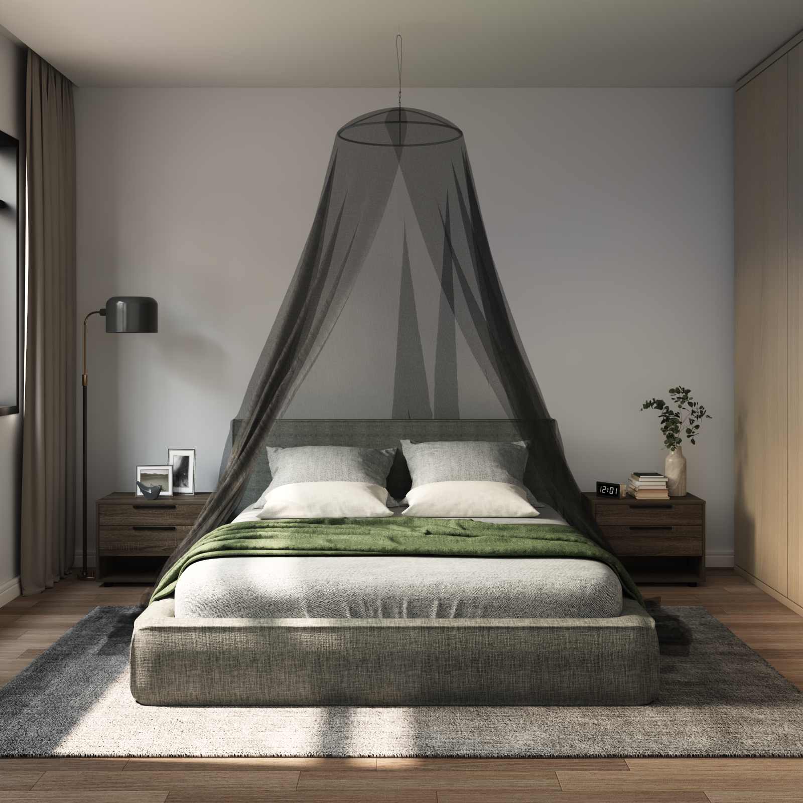 Rede mosquiteira para cama 3 unid. 156 mesh preto ⌀56 x 220 cm