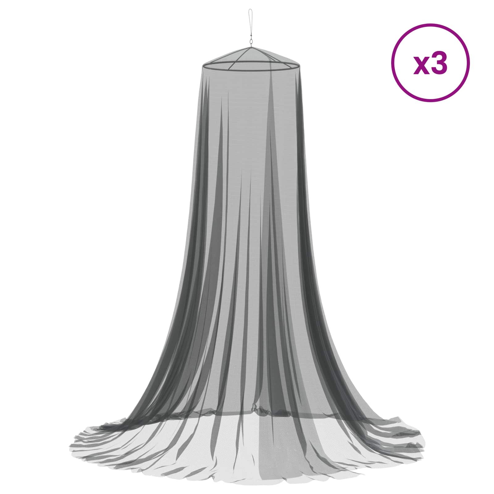 Rede mosquiteira para cama 3 unid. 156 mesh preto ⌀56 x 220 cm