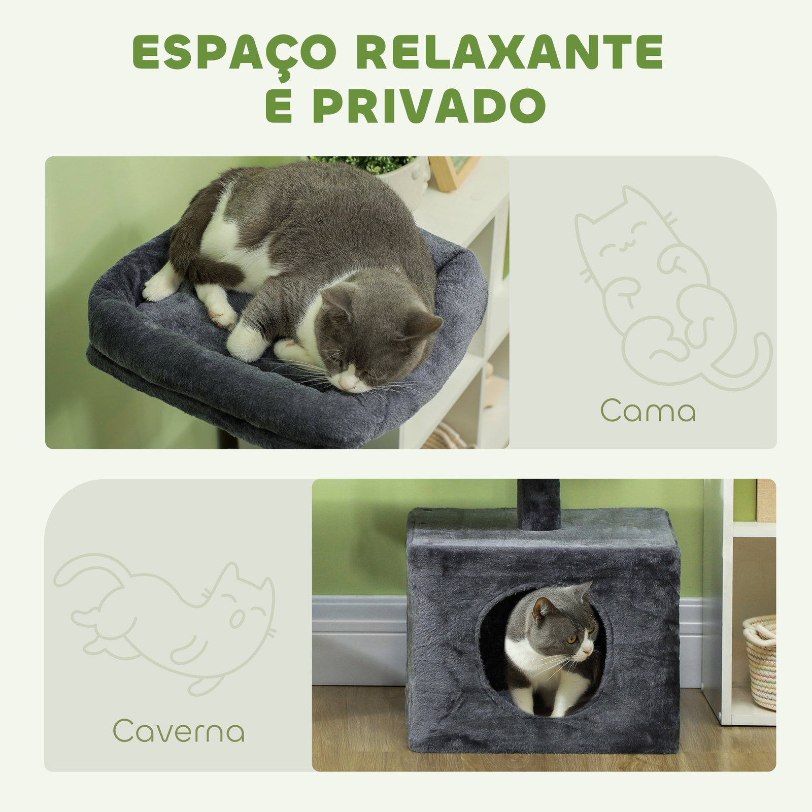 Arranhador para gatos 134 cm com caverna plataformas bolas de jogar e postes de sisal 124,5x40x134 cm cinza escuro
