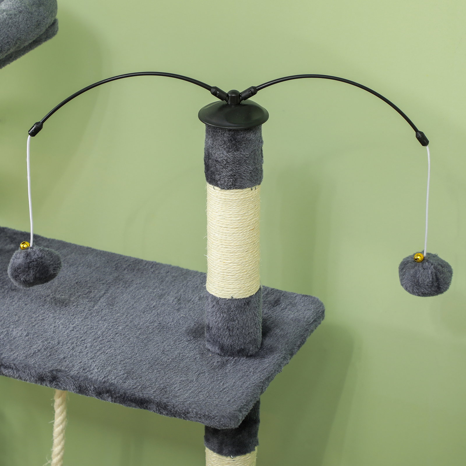 Arranhador para gatos 134 cm com caverna plataformas bolas de jogar e postes de sisal 124,5x40x134 cm cinza escuro