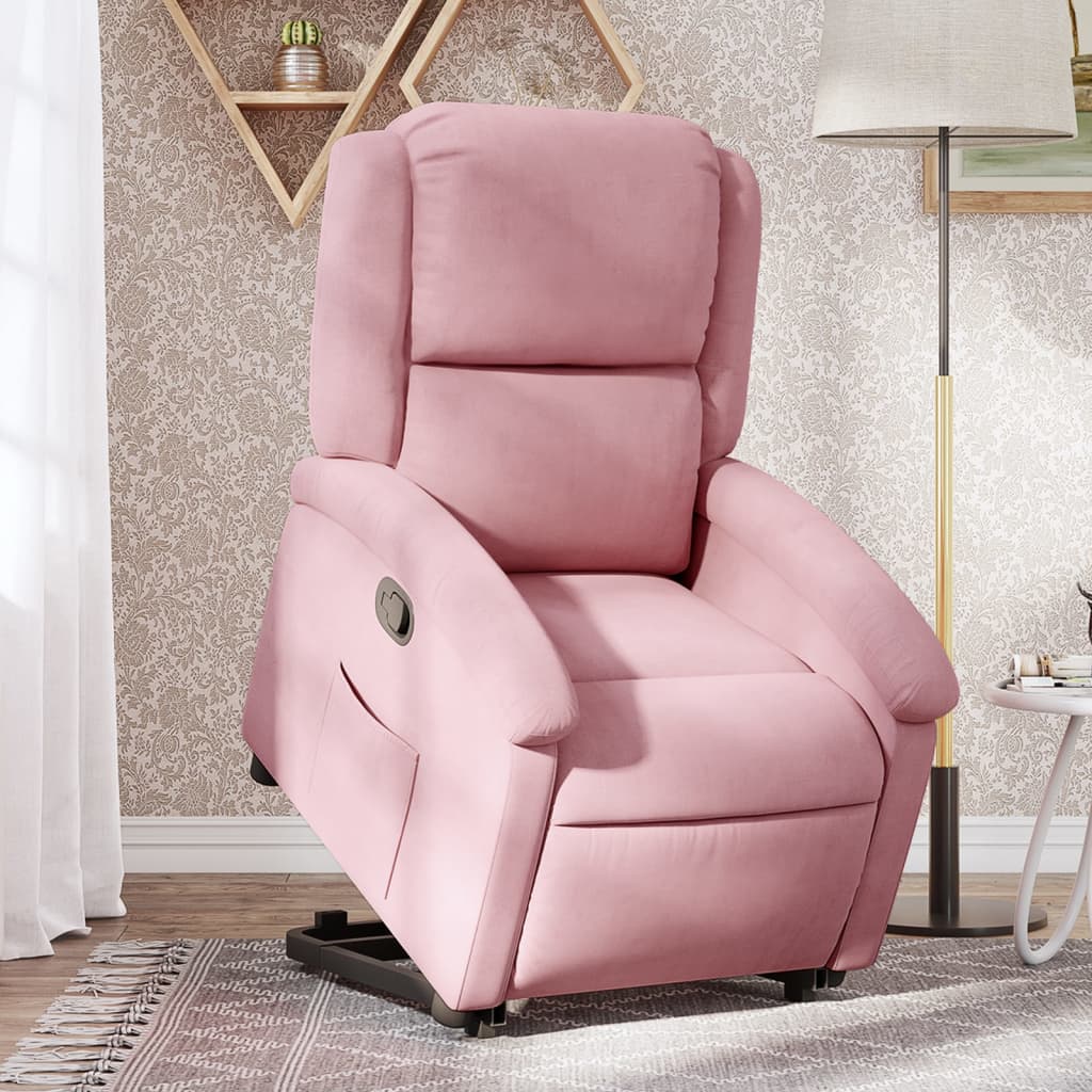 Poltrona reclinável elevatória veludo rosa