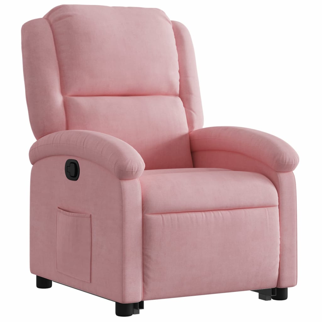 Poltrona reclinável elevatória veludo rosa
