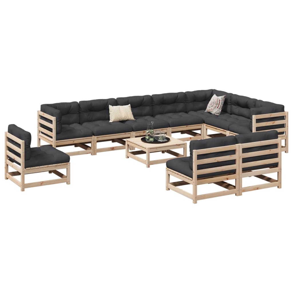 11 Pcs conjunto sofás de jardim madeira de pinho maciça