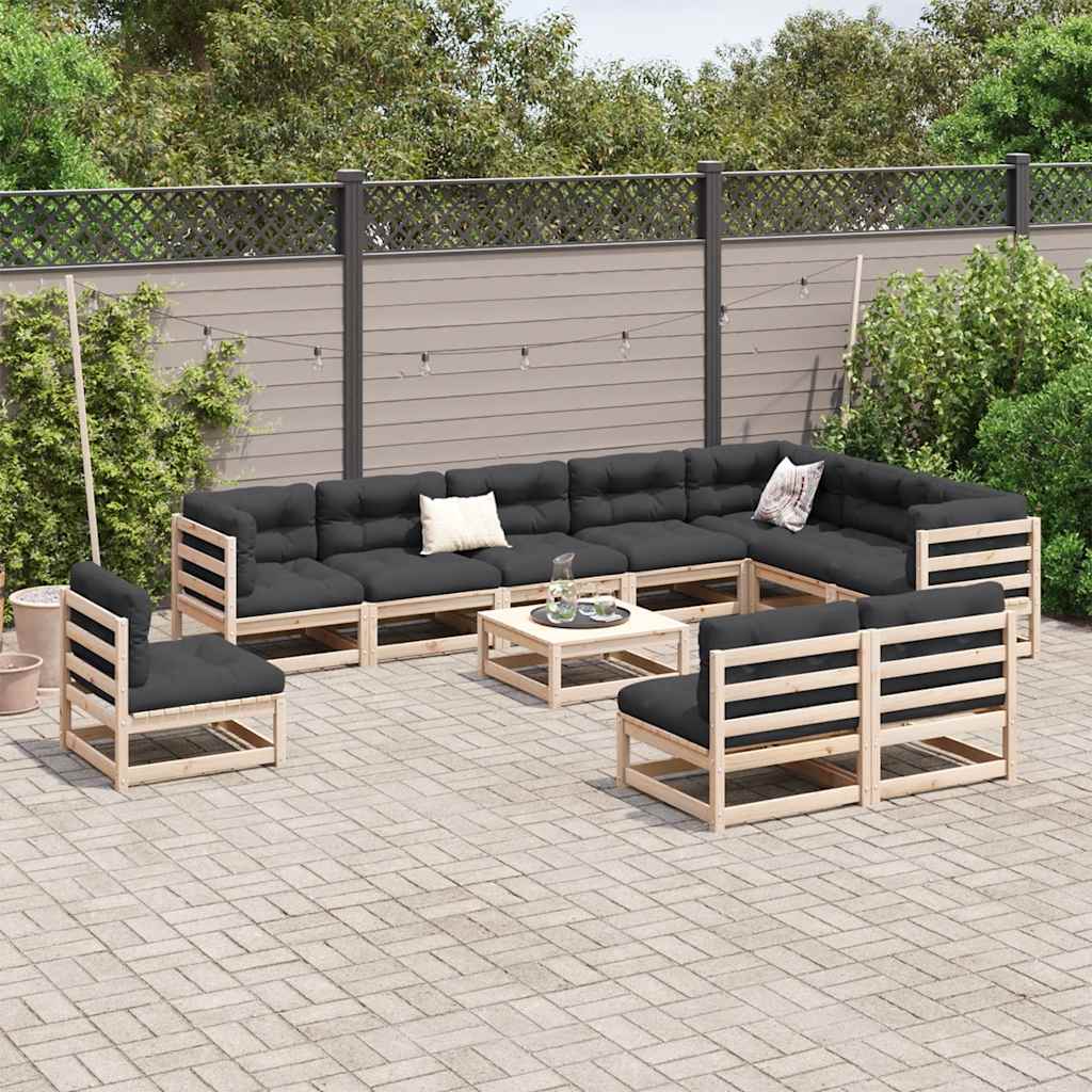 11 Pcs conjunto sofás de jardim madeira de pinho maciça