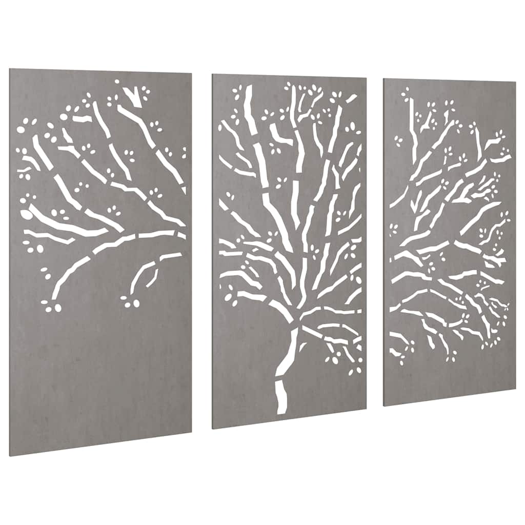 Decoração muro de jardim 3pcs 105x55cm aço corten design árvore