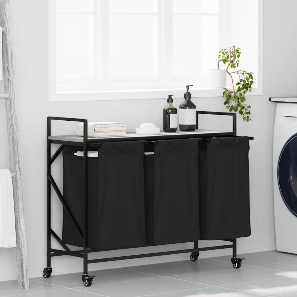 Cesto de roupa suja com 3 compartimentos e rodas, cinza, modelo sonoma