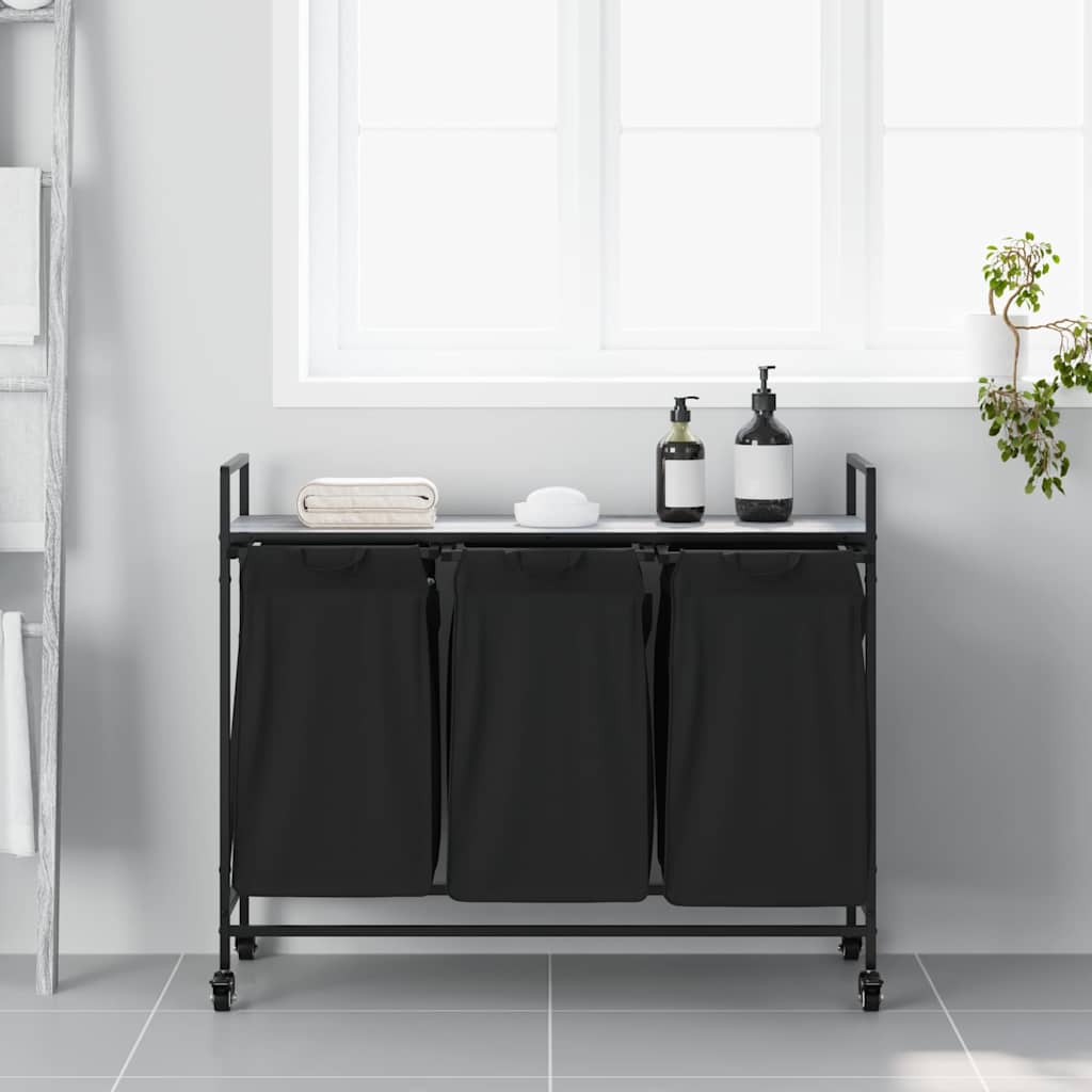 Cesto de roupa suja com 3 compartimentos e rodas, cinza, modelo sonoma