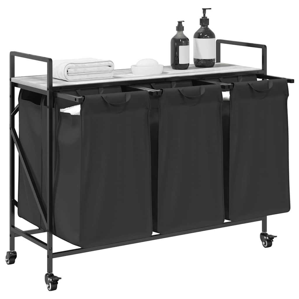 Cesto de roupa suja com 3 compartimentos e rodas, cinza, modelo sonoma