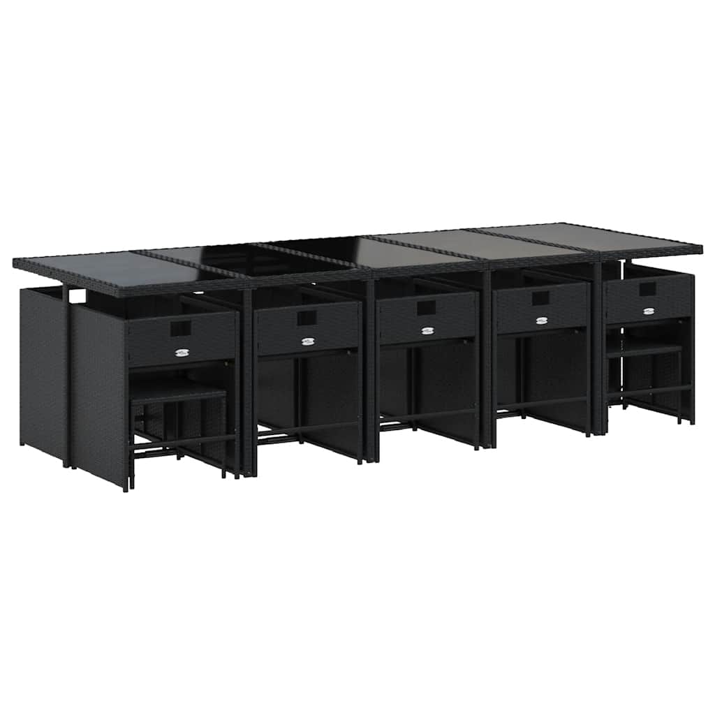 15 Pcs conjunto de jantar p/jardim com almofadões vime PE preto