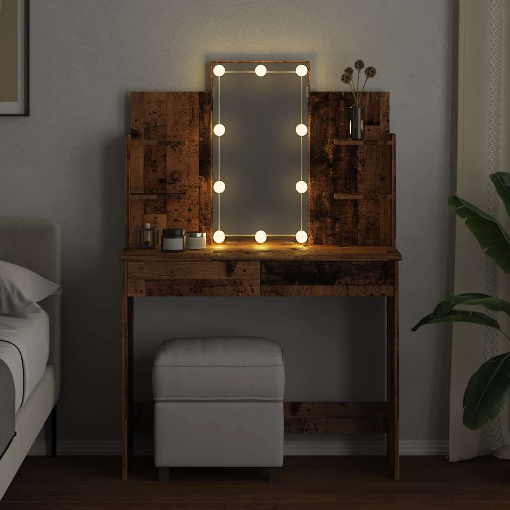 Toucador com luzes LED 96x40x142 cm cor madeira velha