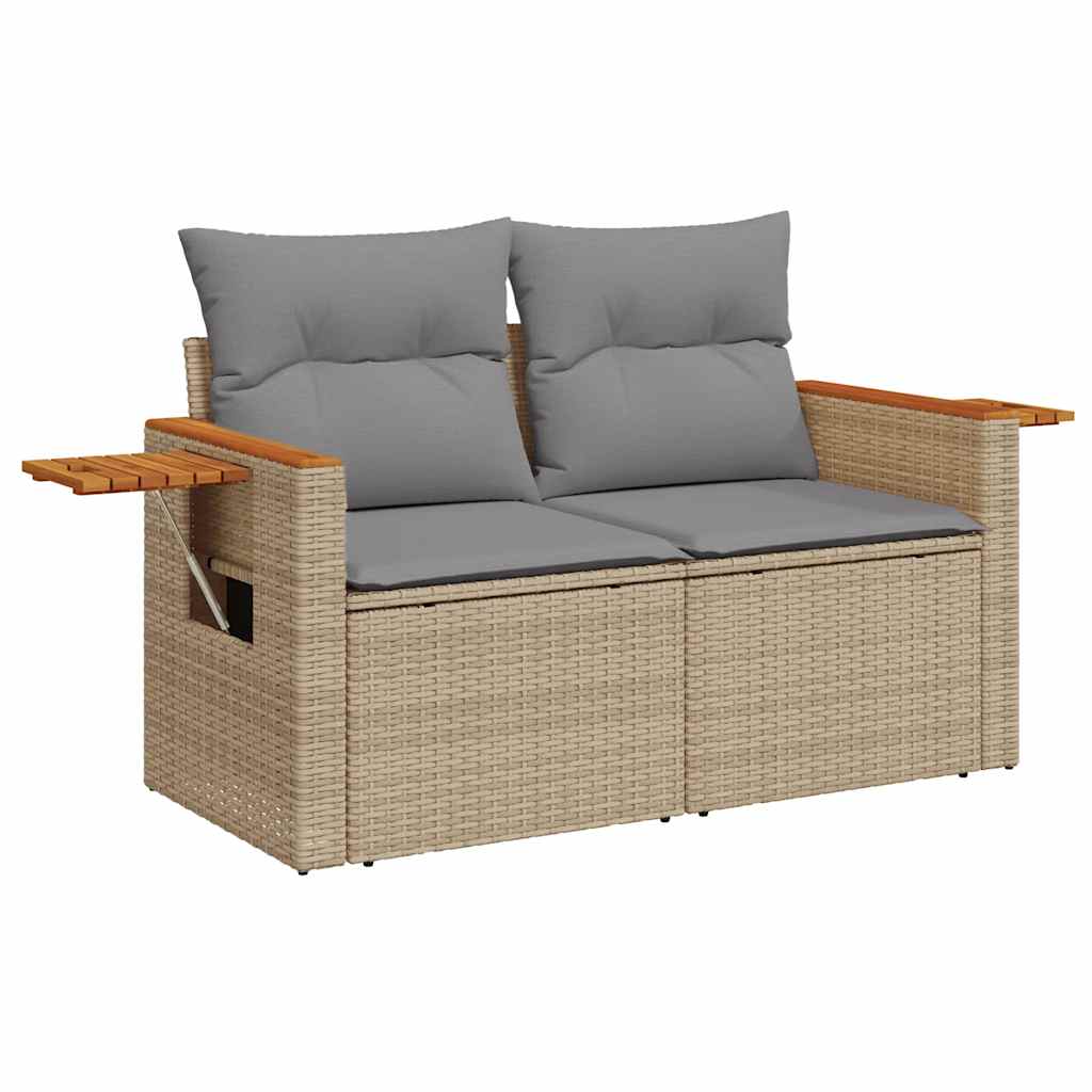 9 Pcs conjunto sofás jardim com almofadões vime PE/acácia bege