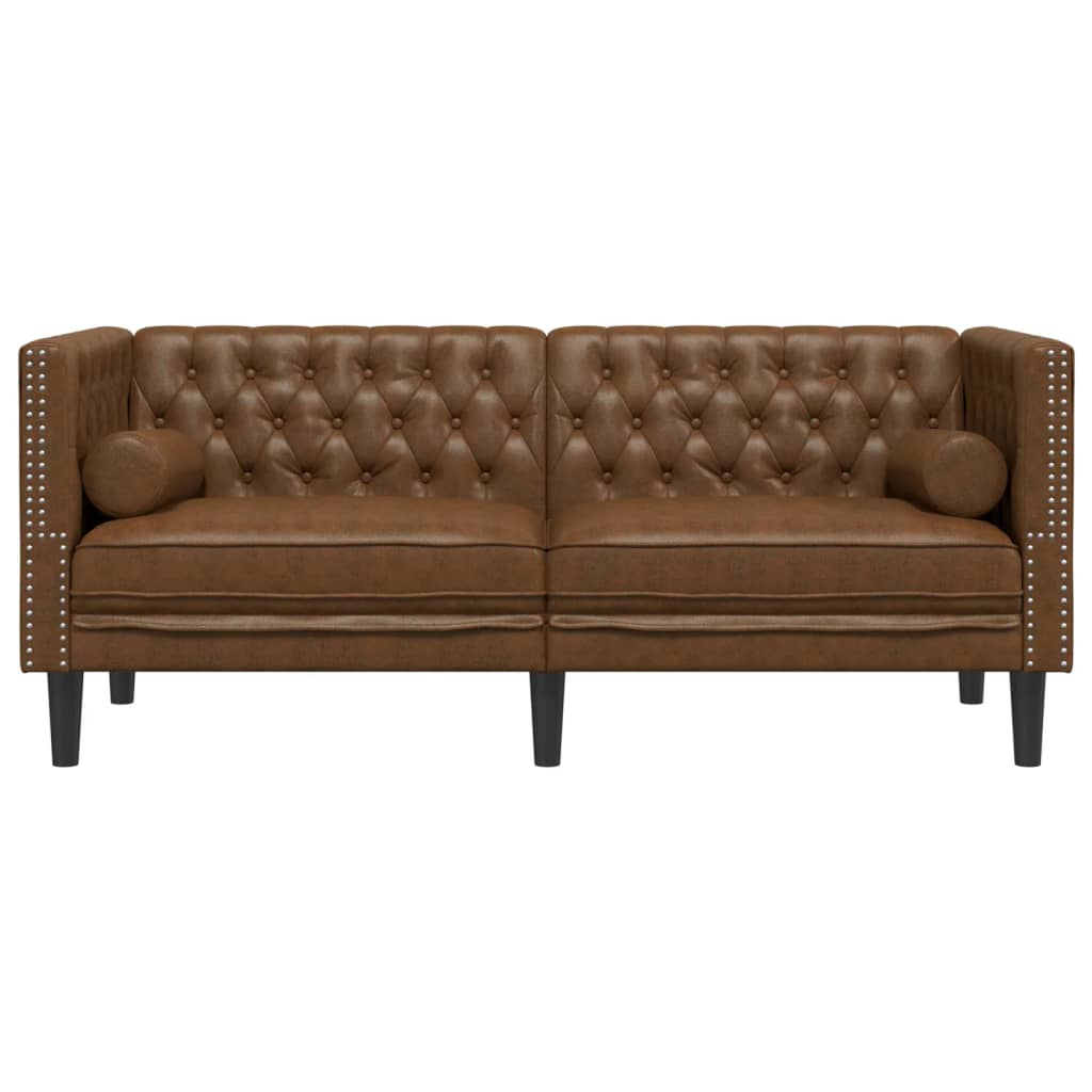 Sofá chesterfield com rolos 2 lugares camurça artif. castanho