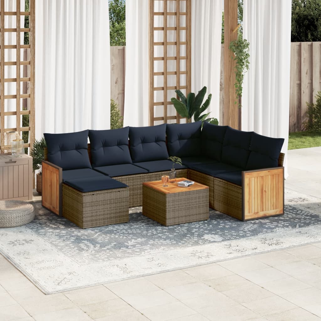 Conjunto de sofá de jardim com 8 peças e almofadas em rattan sintético cinza