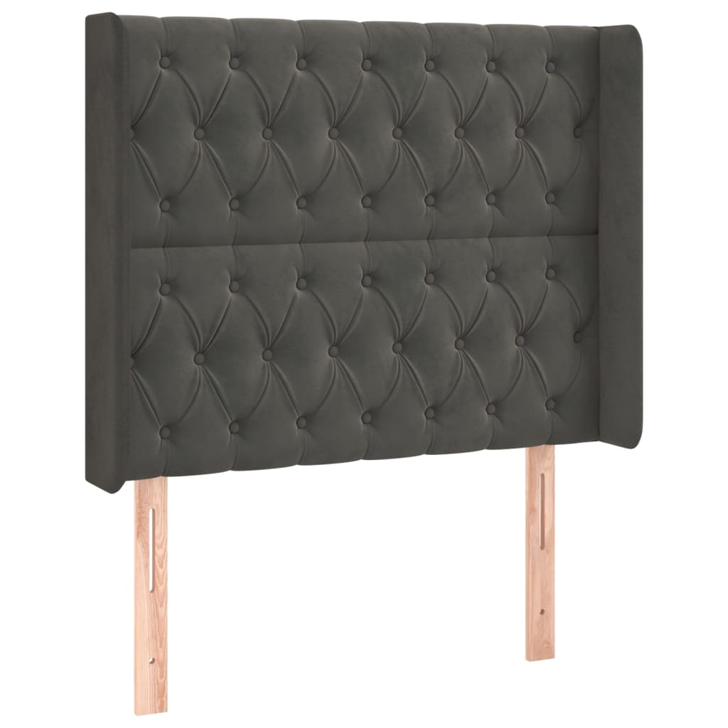 Cabeceira de cama c/ LED veludo 103x16x118/128 cm cinza-escuro
