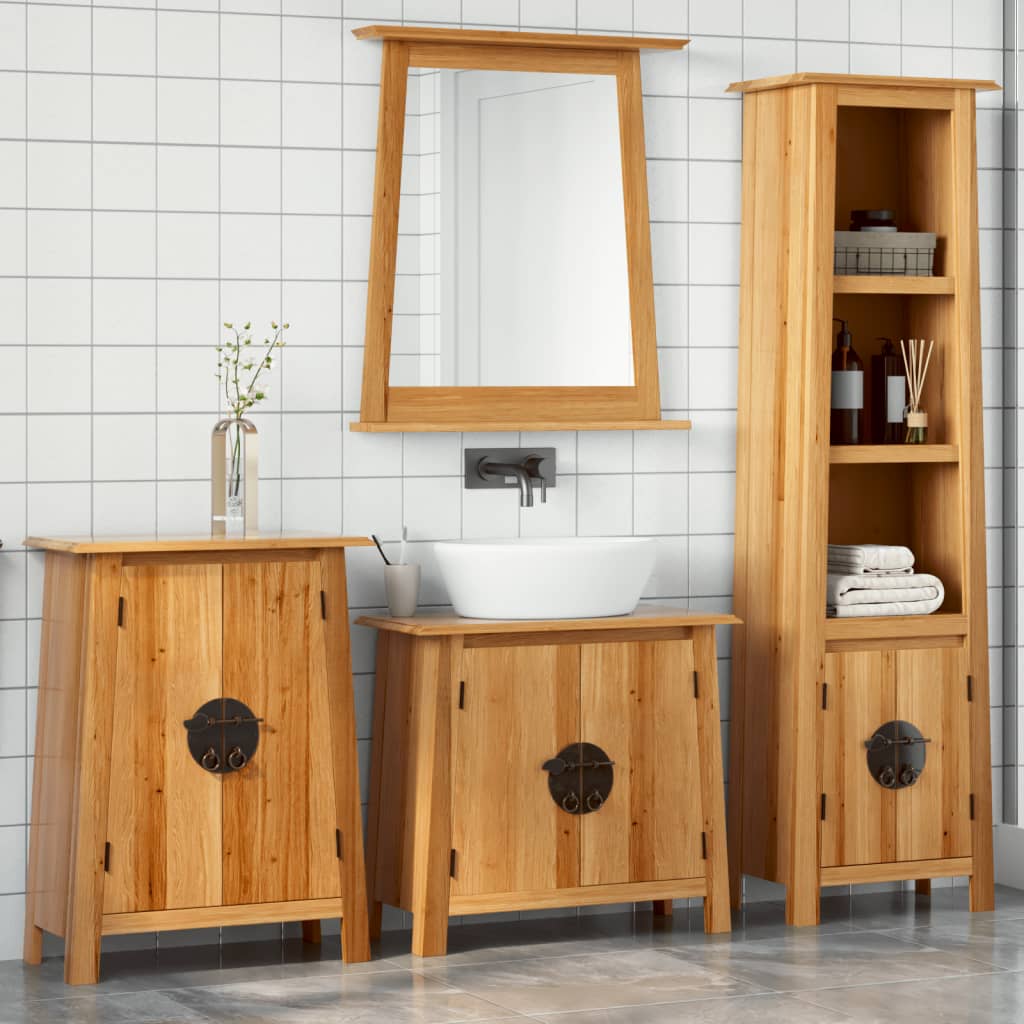 4 Pcs conjunto móveis p/ casa de banho madeira de pinho maciça