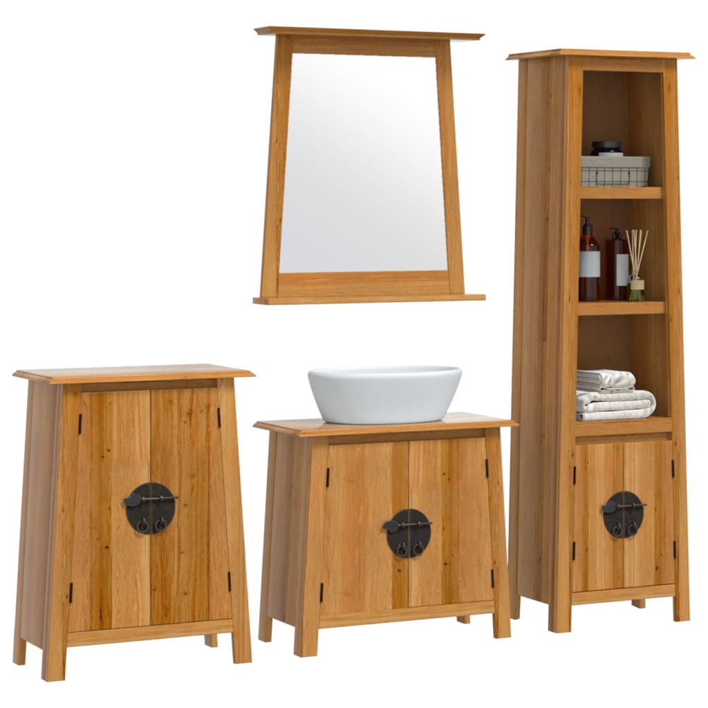 4 Pcs conjunto móveis p/ casa de banho madeira de pinho maciça