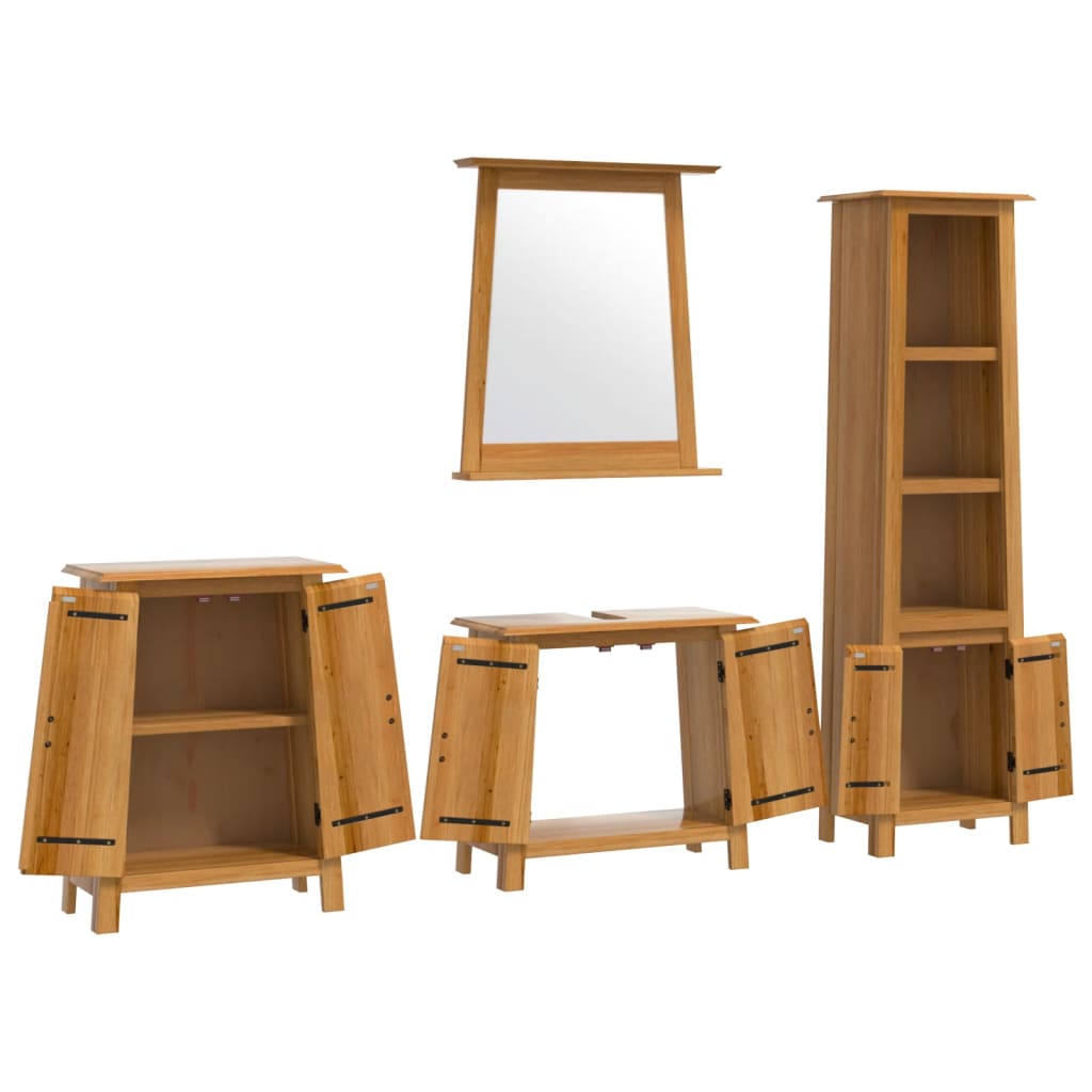 4 Pcs conjunto móveis p/ casa de banho madeira de pinho maciça