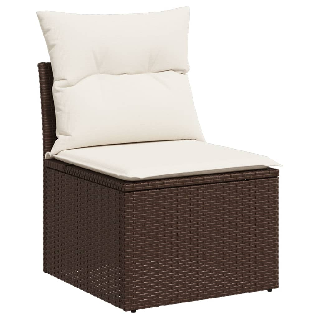 7 Pcs conjunto de sofás jardim c/ almofadões vime PE castanho