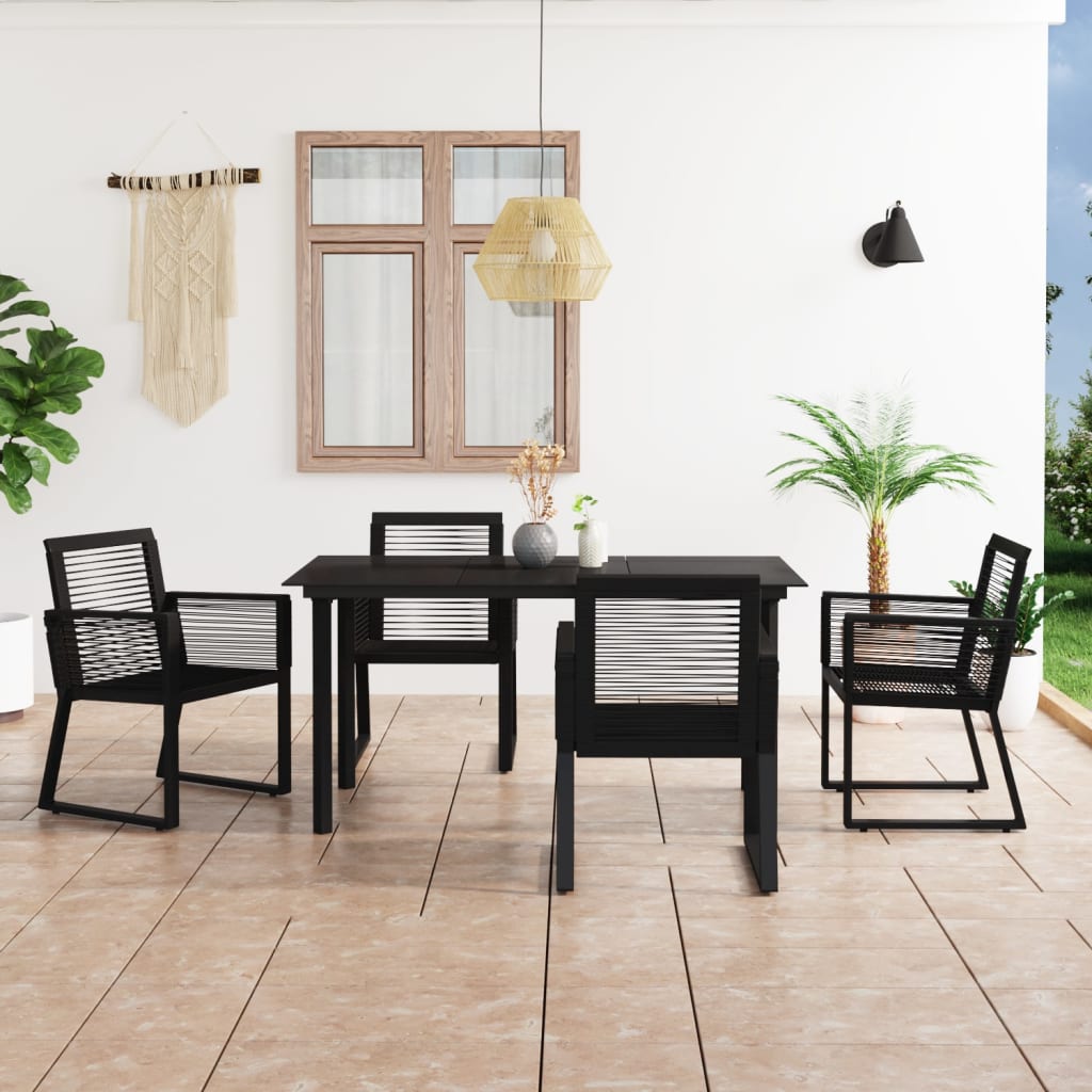 5 Pcs conjunto de jantar para jardim vime de PVC preto