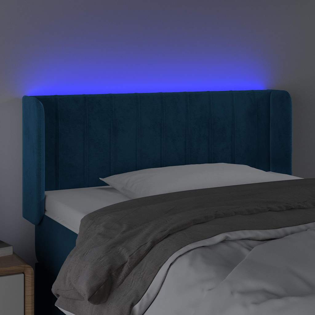 Cabeceira de cama c/ luzes LED veludo 83x16x78/88cm azul-escuro