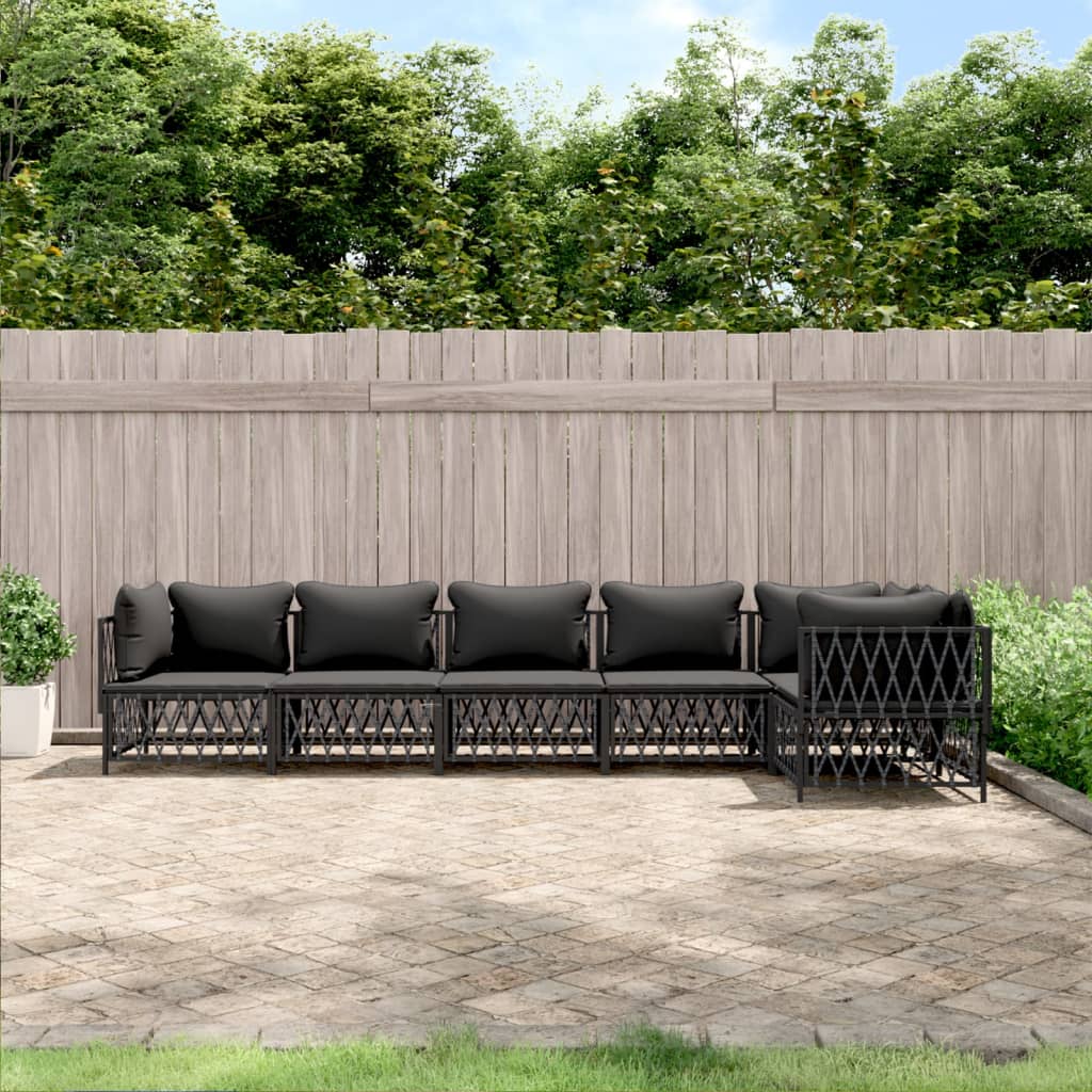 6 Pcs conjunto lounge de jardim com almofadões aço antracite