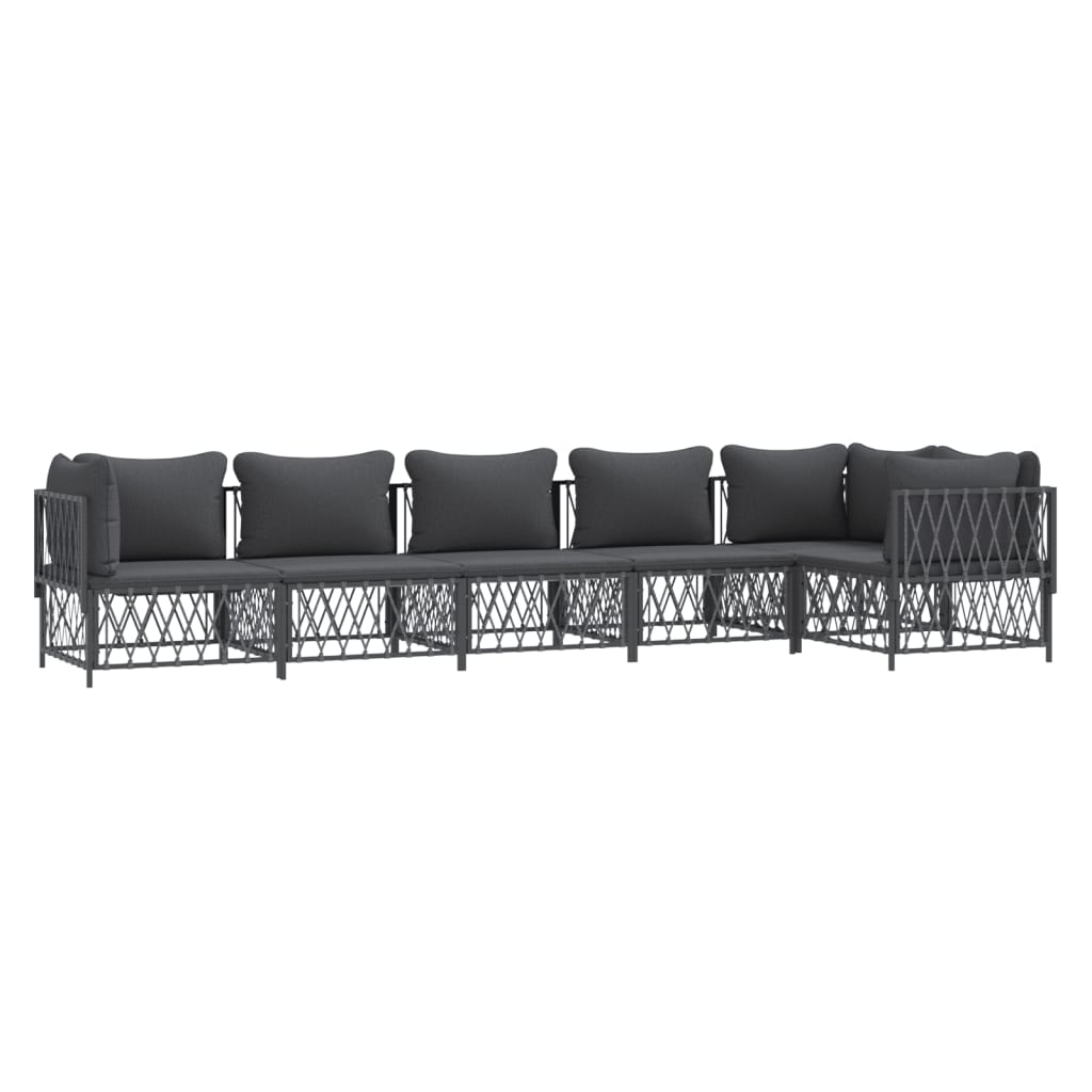 6 Pcs conjunto lounge de jardim com almofadões aço antracite