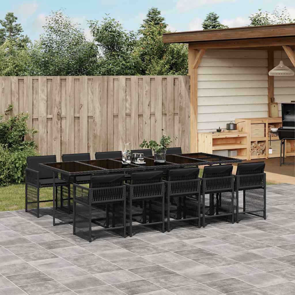 11 Pcs conjunto de jantar p/ jardim c/ almofadões vime PE preto