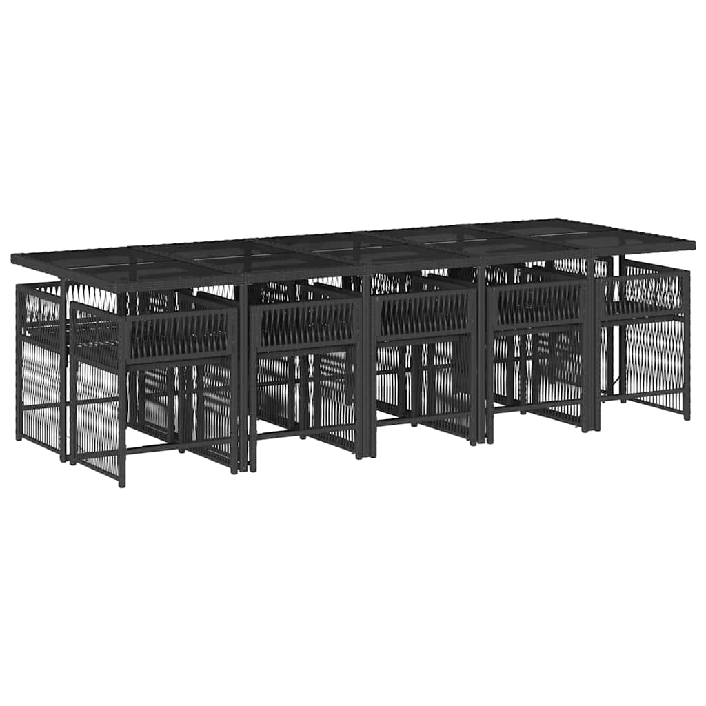 11 Pcs conjunto de jantar p/ jardim c/ almofadões vime PE preto