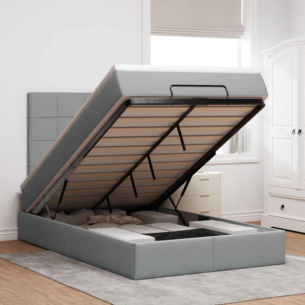 Estrutura cama otomana colchão 120x200 cm tecido cinzento claro