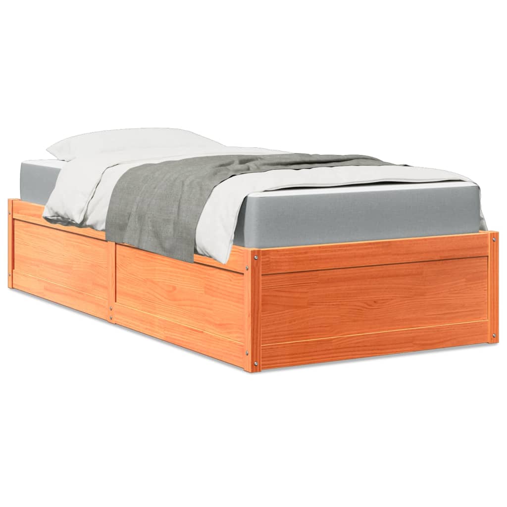 Cama com colchão 90x190 cm pinho maciço castanho-mel