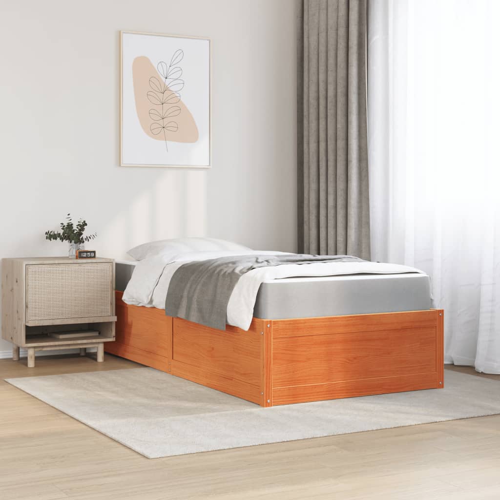 Cama com colchão 90x190 cm pinho maciço castanho-mel