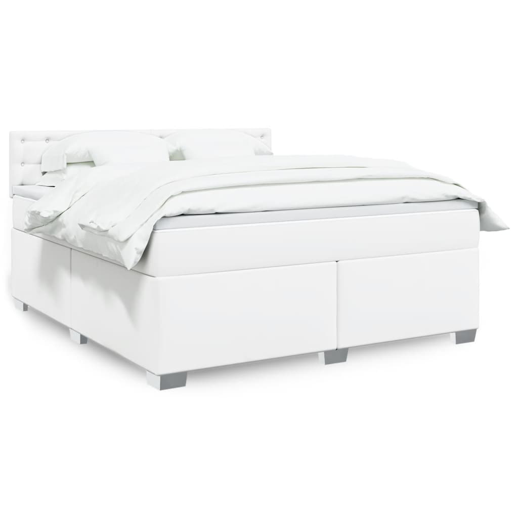 Cama com molas/colchão 180x200 cm couro artificial branco