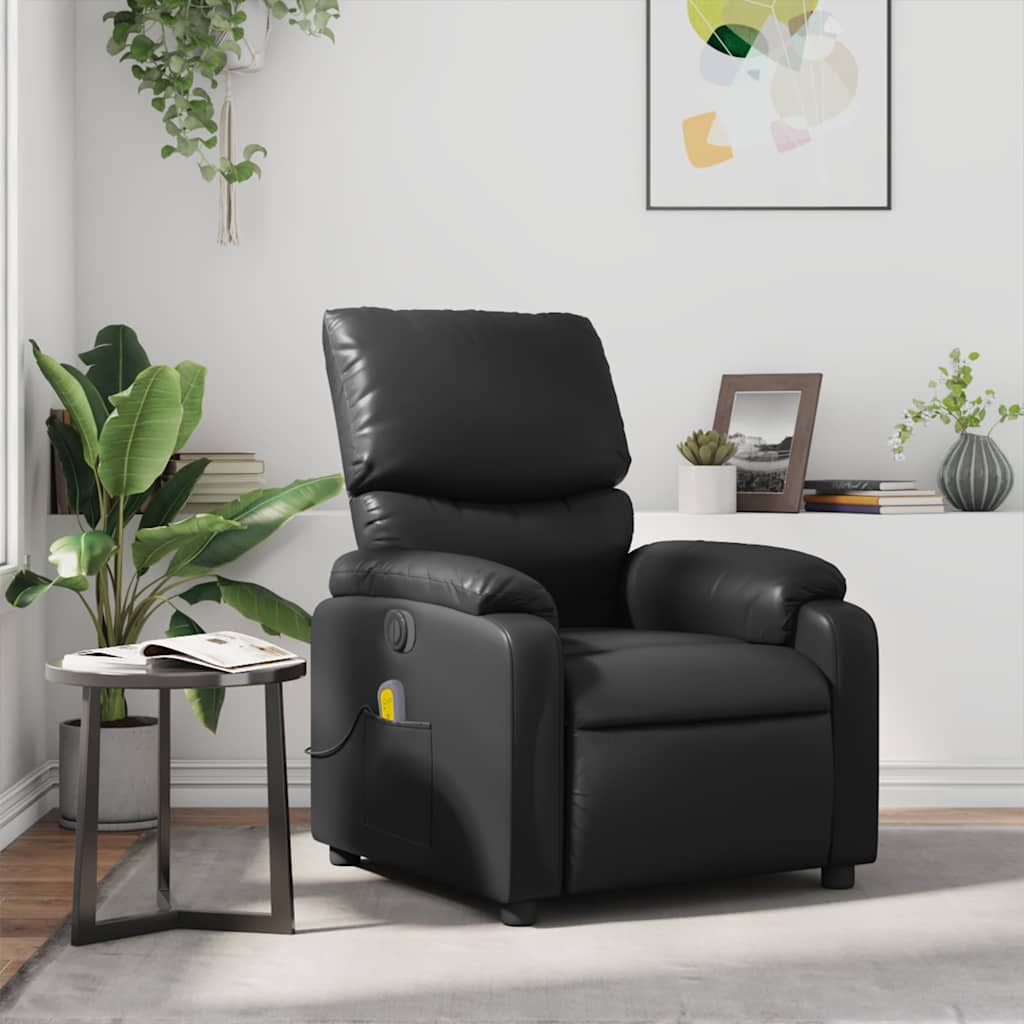 Poltrona de massagens reclinável couro artificial preto