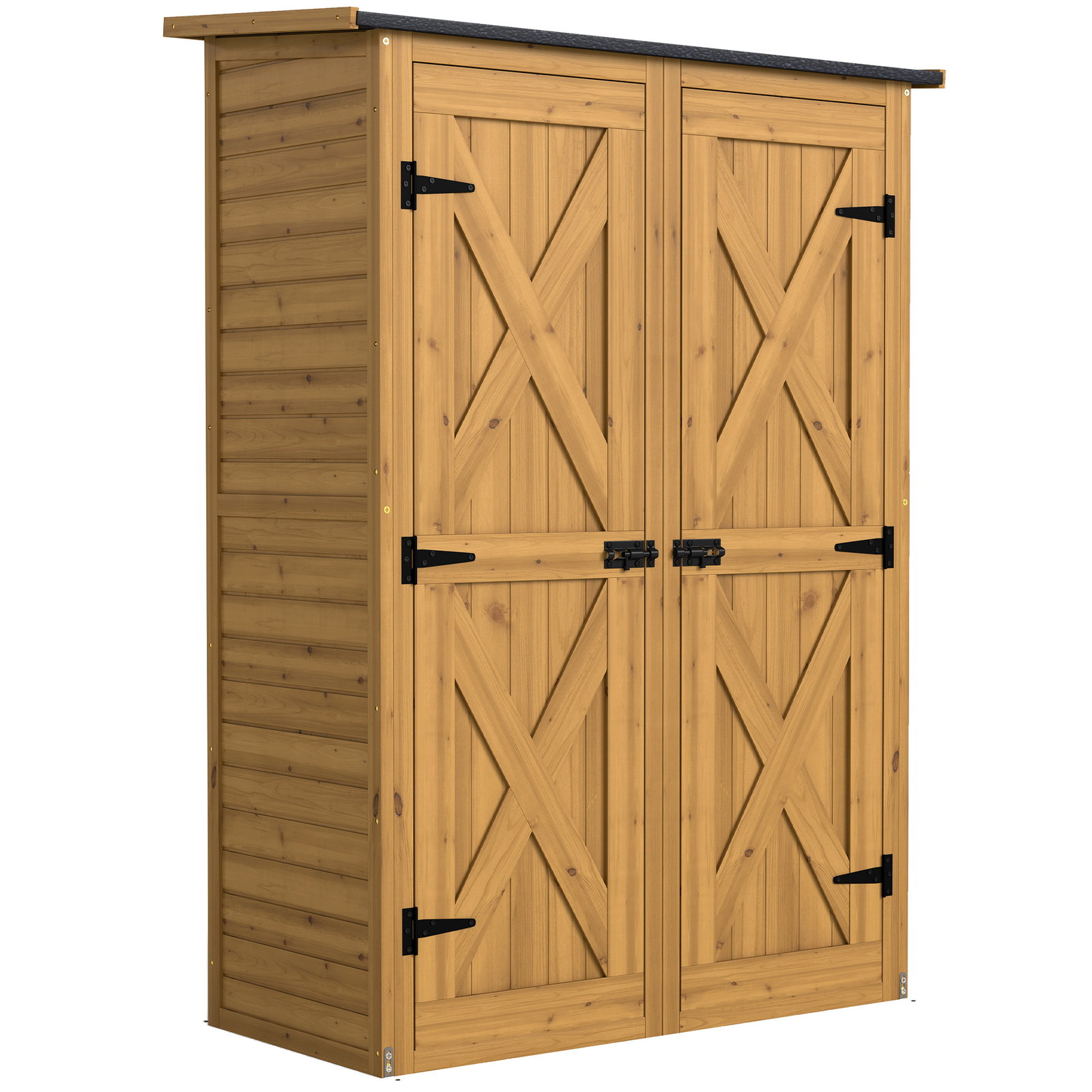 Abrigo de jardim de madeira 115x53x156 cm armário exterior para ferramentas com portas duplas castanho