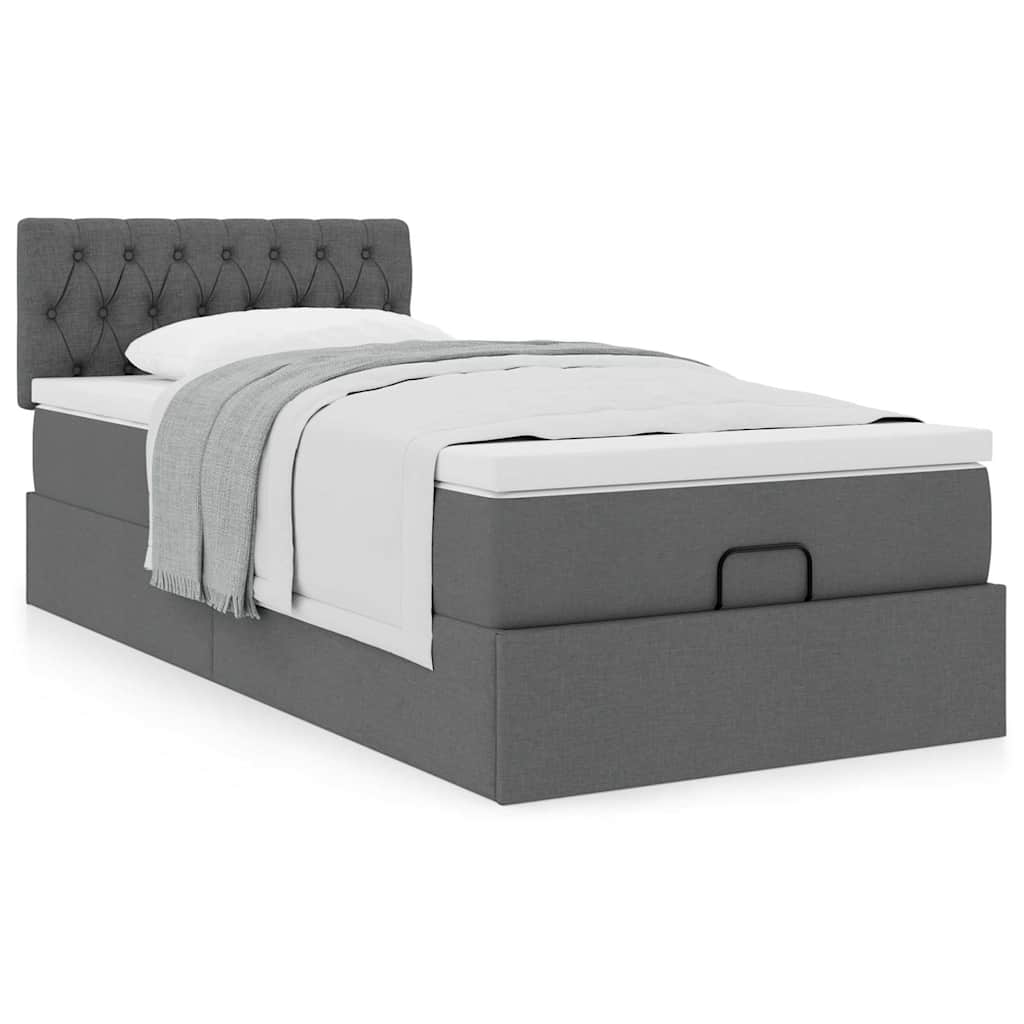 Estrutura cama otomana colchão 90x190 cm tecido cinzento escuro