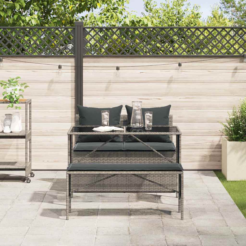 3 Pcs conjunto de jantar p/ jardim c/ almofadões vime PE cinza