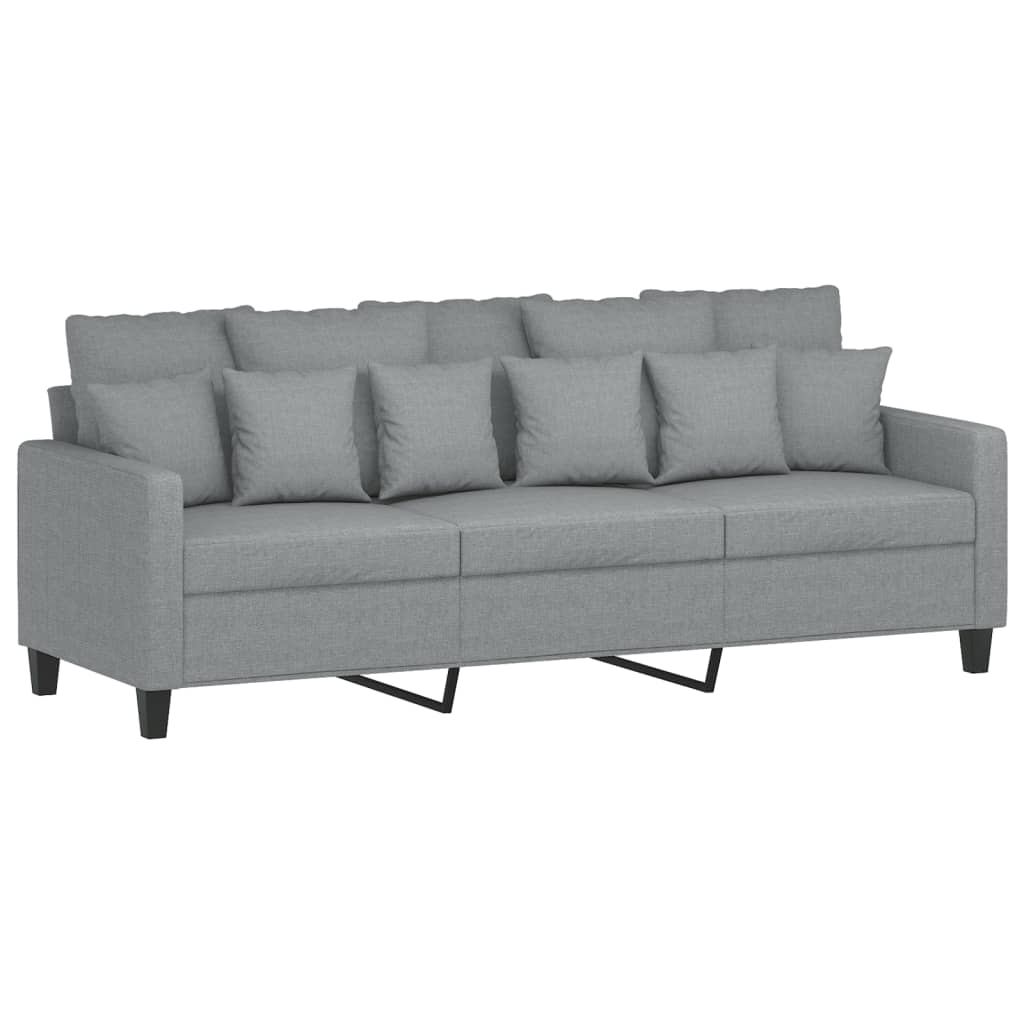 3 Pcs conjunto de sofás com almofadas tecido cinzento-claro