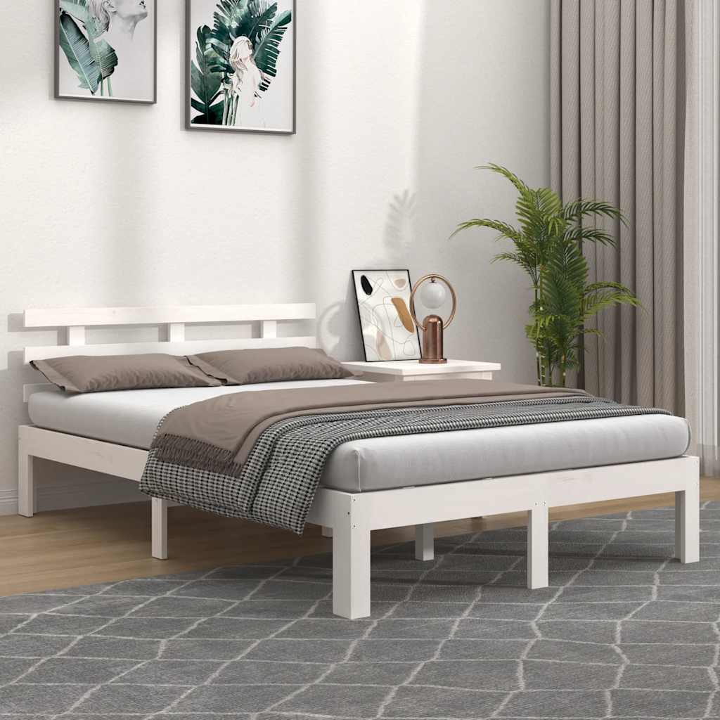 Estrutura de cama super king pinho maciço 180x200 cm branco