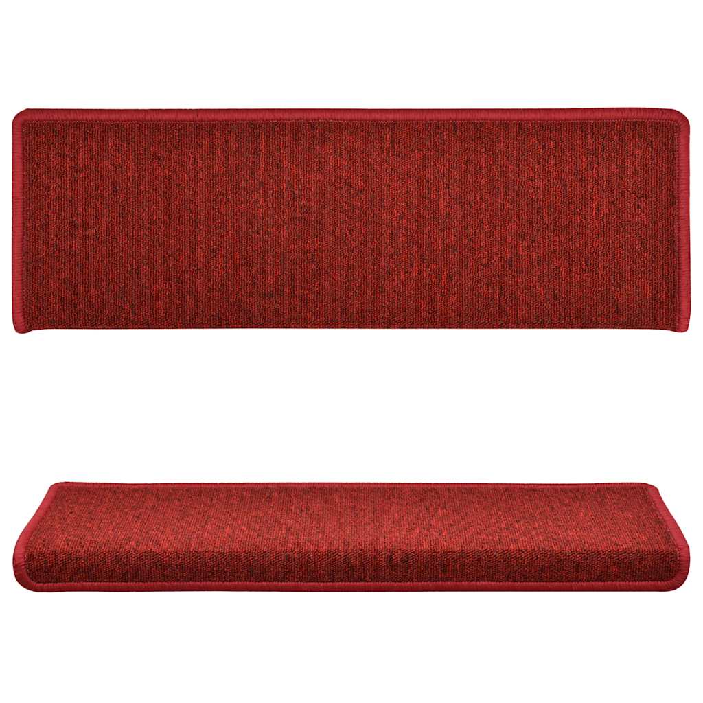 Tapetes de escada 15 peças 65x21x4 cm vermelhos com borda retangular