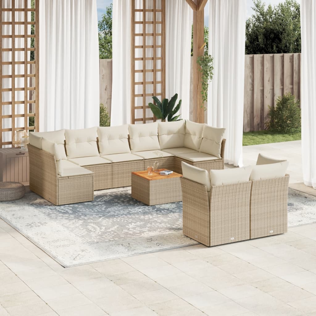 10 Pcs conjunto de sofás p/ jardim com almofadões vime PE bege