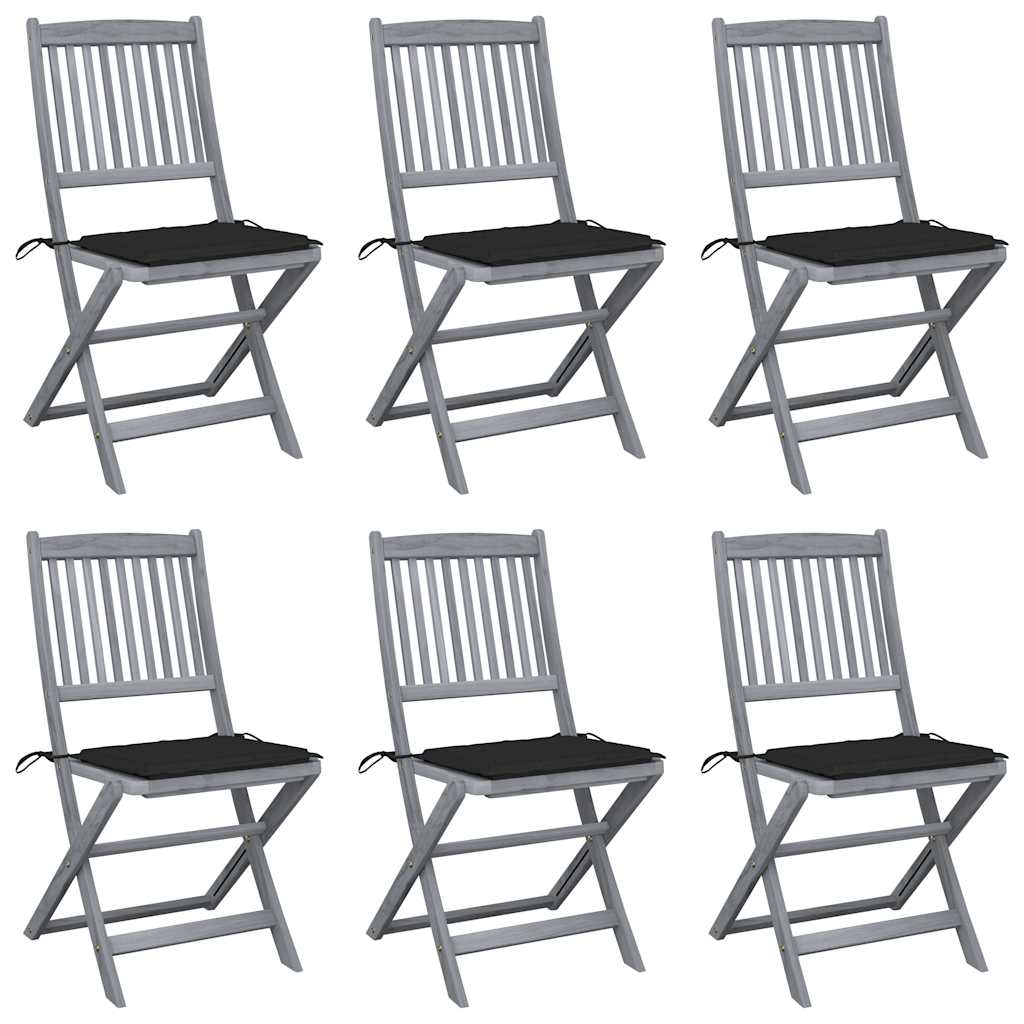 Cadeiras exterior dobráveis c/ almofadões 6 pcs acácia maciça
