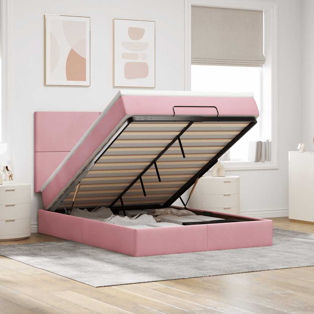 Estrutura de cama otomana com colchões 140x190 cm veludo rosa